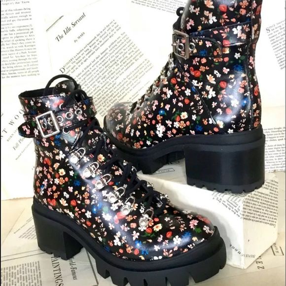 Jeffrey Campbell Shoes - Jeffrey Campbell Combat Boot Black Floral Leather